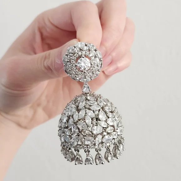 Silver Revolving Jhumka Large dangle earrings - Picture 2 of 5